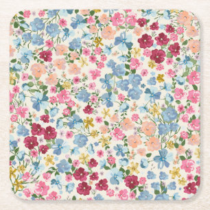 Porta-copo De Papel Quadrado Prado de Verão, padrão florescente de plantas.