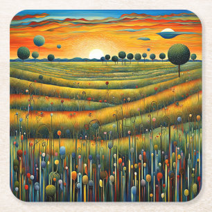 Porta-copo De Papel Quadrado Prados de Grassy no pôr do sol 3