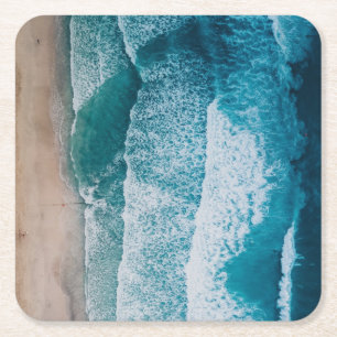 Porta-copo De Papel Quadrado Praia Sandy das Ondas do Oceano Azul