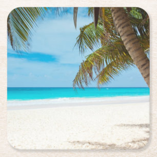 Porta-copo De Papel Quadrado Praia Tropical do Paraíso