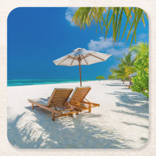 Porta-copo De Papel Quadrado Praias Tropicais Lounge Chairs Beach, Bora Bora