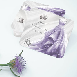 Porta-copo De Papel Quadrado Prata Roxo princesa Quinceañera