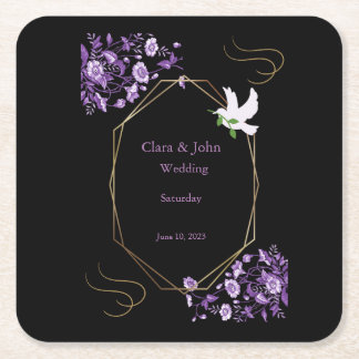 Porta-copo De Papel Quadrado Pratos de Papel Casamento Roxo e Preto