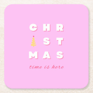 Porta-copo De Papel Quadrado Pré-disquete de decoração de férias cor-de-rosa co
