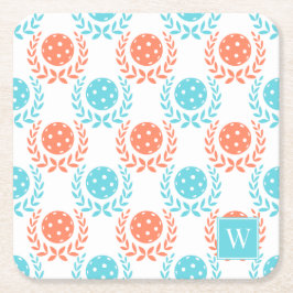 Porta-copo De Papel Quadrado Preppy Pickleball Laurel Wreath – Coral Turquoise