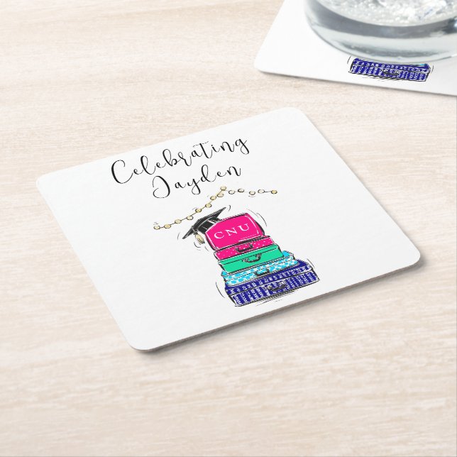 Porta-copo De Papel Quadrado Preppy Script Segundo grau Graduation Suitcase 202 (Inclinado)