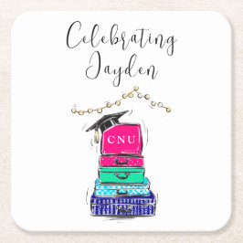 Porta-copo De Papel Quadrado Preppy Script Segundo grau Graduation Suitcase 202