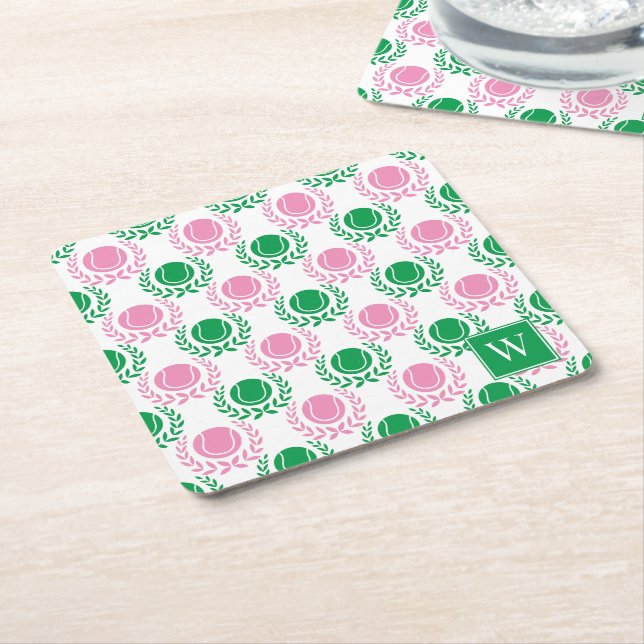 Porta-copo De Papel Quadrado Preppy Tennis Laurel Wreath - Pink & Green (Inclinado)