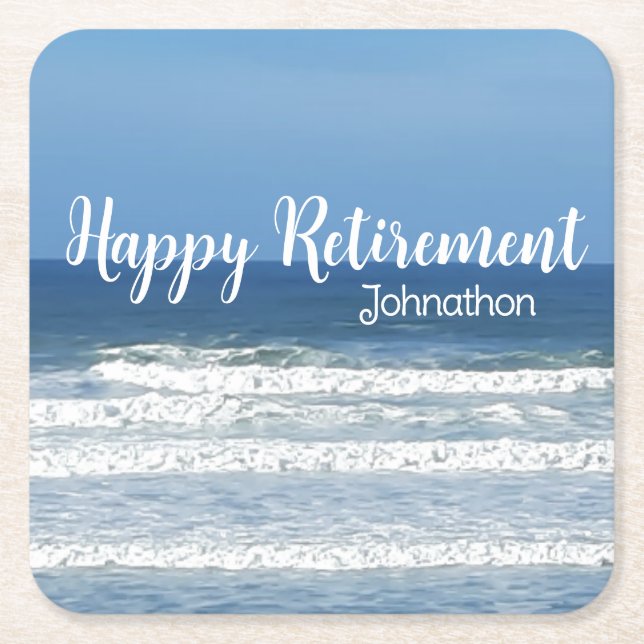 Porta-copo De Papel Quadrado Presente de aposentadoria de ondas e surfs (Frente)