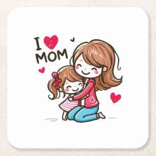 Porta-copo De Papel Quadrado Presente de dia de as mães Eu Amo A Mãe