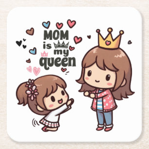 Porta-copo De Papel Quadrado Presente de dia de as mães Mamãe É Minha Rainha