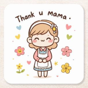 Porta-copo De Papel Quadrado Presente de dia de as mães Obrigado Mãe