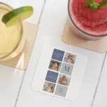 Porta-copo De Papel Quadrado Presente de Dia de os pais Feliz Azul e Foto de Co<br><div class="desc">Foto de Colagem Moderna e Presente de Dia de os pais Feliz Azul é um presente personalizado e atencioso para celebrar o homem especial em sua vida no Dia de os pais. O presente inclui um quadro fotográfico de colagem bem projetado com espaço para várias fotos, permitindo que você capture...</div>