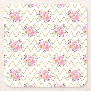 Porta-copo De Papel Quadrado Presente de Nova Casa Tecido Floral Roxo e Verde