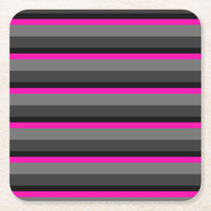 Porta-copo De Papel Quadrado preto-de-rosa brilhante brilhante e cinza listrada