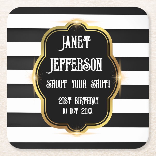 Porta-copo De Papel Quadrado Preto e Branco (Frente)