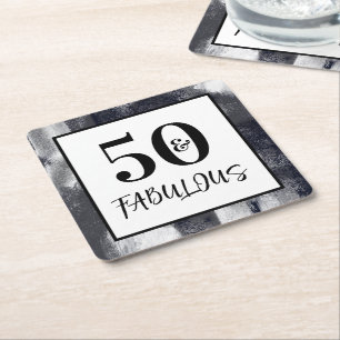 Porta-copo De Papel Quadrado Preto e branco legal 50 e Aniversário Fabuloso