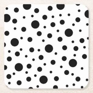 Porta-copo De Papel Quadrado Preto sobre Padrão de Bolinhas Branca - Roupa para