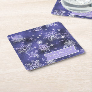 Porta-copo De Papel Quadrado Prettiest Snowflakes Padrão Violet ID846