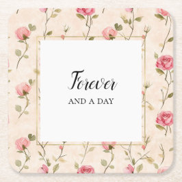 Porta-copo De Papel Quadrado Pretty Pink Cream Roses Floral Wedding Forever 