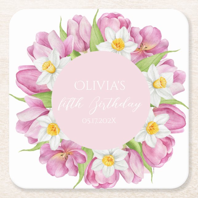 Porta-copo De Papel Quadrado Primavera Aniversário de criança de ventilador col (Frente)