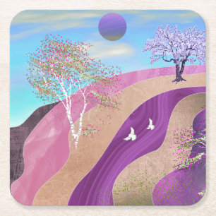 Porta-copo De Papel Quadrado Primavera Blossomo Paisagem