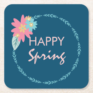 Porta-copo De Papel Quadrado Primavera Floral de cor rosa azul