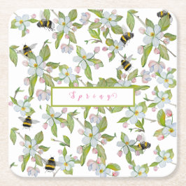 Porta-copo De Papel Quadrado Primavera jardim florescente e mamangabas