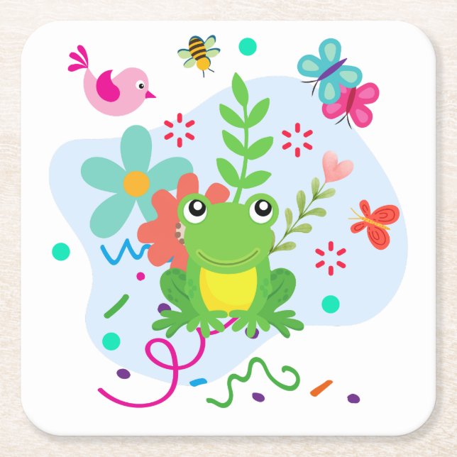 Porta-copo De Papel Quadrado Primavera no Jardim (Frente)