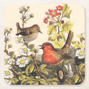 Porta-copo De Papel Quadrado Primavera Robin Birds Red Birds