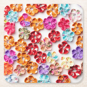 Porta-copo De Papel Quadrado Primavera tecido com costura manual Flores multico
