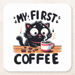 Porta-copo De Papel Quadrado Primeira Aventura com Café Preto