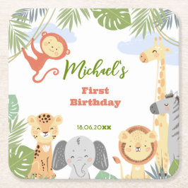 Porta-copo De Papel Quadrado Primeira Porta copos de papel de aniversário com a