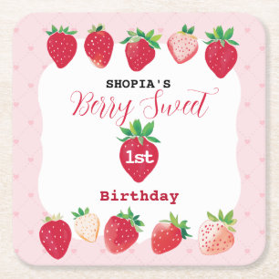Porta-copo De Papel Quadrado Primeiro aniversario Berry Sweet