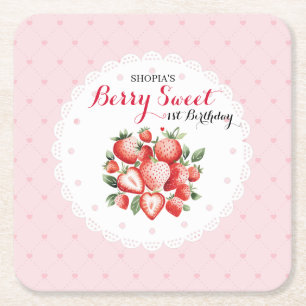 Porta-copo De Papel Quadrado Primeiro aniversario Berry Sweet