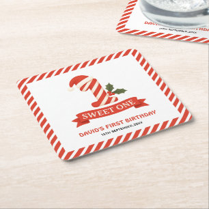Porta-copo De Papel Quadrado Primeiro Aniversário de Natal Doce