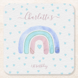 Porta-copo De Papel Quadrado Primeiro Aniversário do Arco Roxo Azul