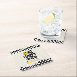 Porta-copo De Papel Quadrado primeiro aniversario sorriso rosto retrógrado bran<br><div class="desc">primeiro aniversario com a face do sorriso na porta copos do relâmpago preto,  branco e amarelo com pincel legal da festa de aniversário.</div>