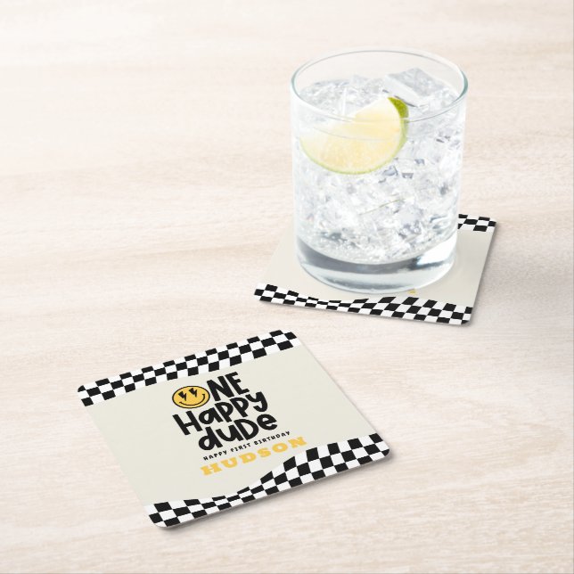 Porta-copo De Papel Quadrado primeiro aniversario sorriso rosto retrógrado bran (Insitu)