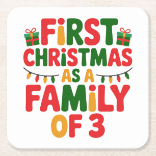 Porta-copo De Papel Quadrado Primeiro Natal como Família de 3 Roupas Engraçadas