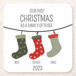 Porta-copo De Papel Quadrado Primeiro Natal como família de três