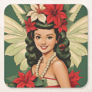 Porta-copo De Papel Quadrado Princesa do Natal Tropical Retro dos Anos 50