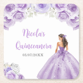 Porta-copo De Papel Quadrado Princesa Floral, Dusty Purple Dress Quinceanera