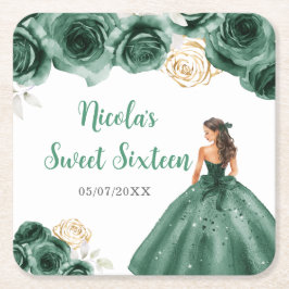 Porta-copo De Papel Quadrado Princesa Floral no Vestido Verde Escuro Doce Dezes