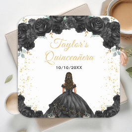 Porta-copo De Papel Quadrado Princesa Negra Floral Quinceañera