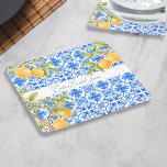 Porta-copo De Papel Quadrado Principais Azulejos do Mediterrâneo Limões Bridal<br><div class="desc">Apresentando as nossas Portas copos personalizadas de papel "Ela Encontrou Sua Principal Esquezura" - a combinação perfeita de elegância e encanto de cidade para acentuar a celebração do seu chá de panela. Transportem os seus convidados para o Mediterrâneo ensopado pelo sol com estas portas copos enfeitadas em padrões cativantes inspirados...</div>