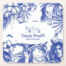 Porta-copo De Papel Quadrado Profissional de barman | Azul esboço