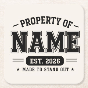 Porta-copo De Papel Quadrado Propriedade Personalizada do Nome – Estilo Varsity
