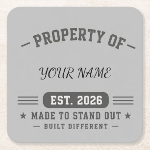 Porta-copo De Papel Quadrado Propriedade Personalizada do Nome – Estilo Varsity