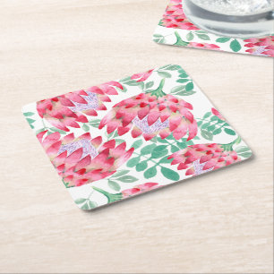 Porta-copo De Papel Quadrado Protea de Aquarela